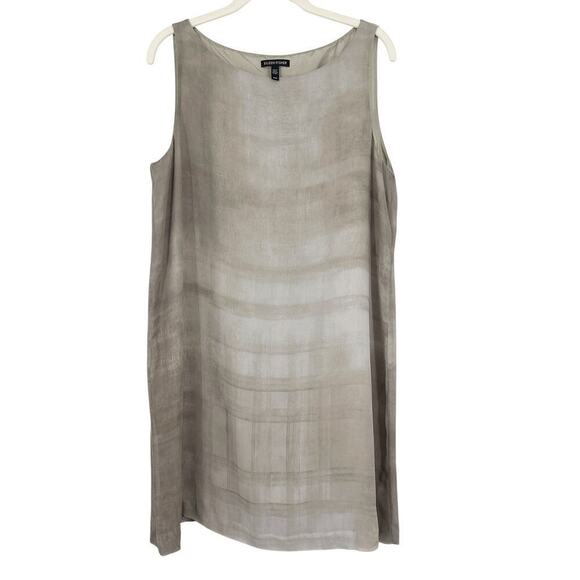 Eileen Fisher Cobblestone Bateau Neck Oxidized Print Silk Shift Dress Medium - Picture 2 of 7
